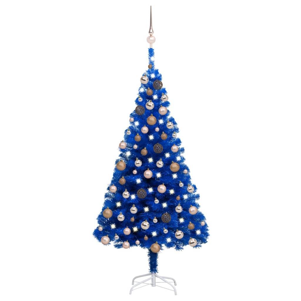 Kunstigt juletræ med lys og kuglesæt 150 cm PVC blå