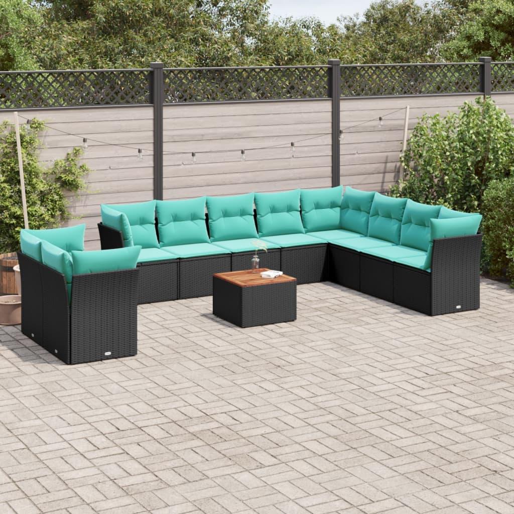 Sofasæt til haven 11 dele med hynder polyrattan sort