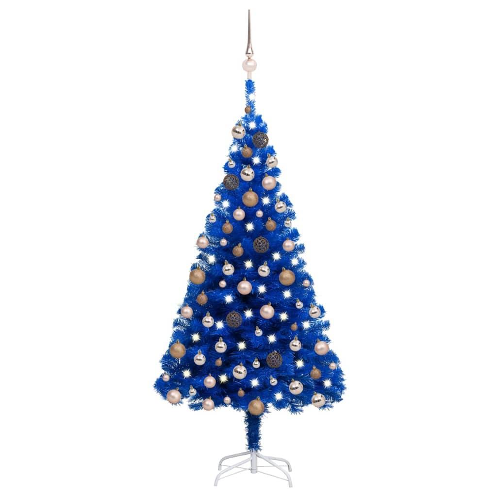 Kunstigt juletræ med lys og kuglesæt 180 cm PVC blå