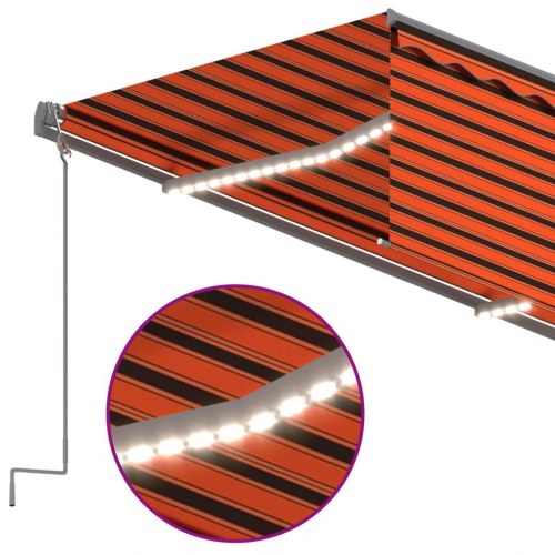 Automatisk markise med rullegardin, LED og vindsensor - 3,5 × 2,5 m, orange/brun