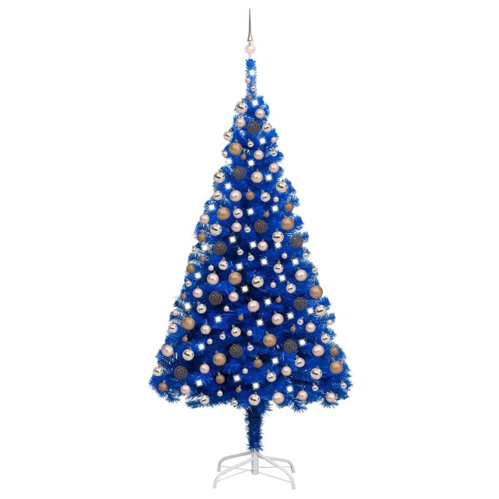Kunstigt juletræ med lys og kuglesæt 240 cm PVC blå