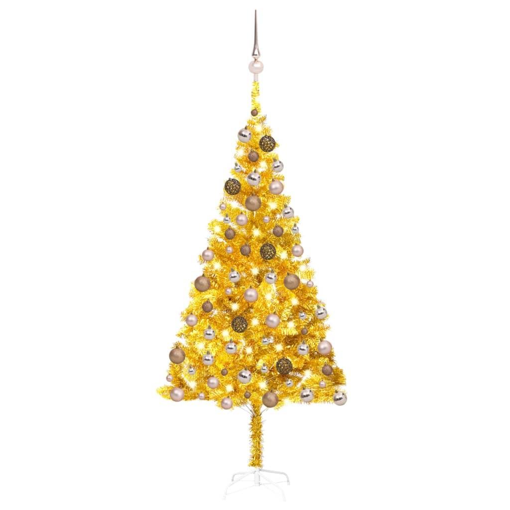 Billede af Kunstigt juletræ med lys og kuglesæt 180 cm PET guldfarvet hos Boligcenter.dk