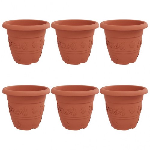 Rund Blomsterpotte 6 stk Mursten Rød Ø 26 x 21.5 cm Plastik