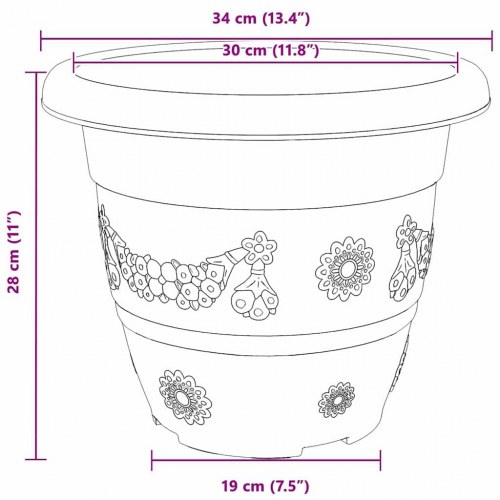 Rund Blomsterpotte 6 stk Mursten Rød Ø 26 x 21.5 cm Plastik
