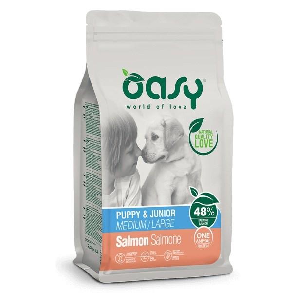 Oasy One Animal Protein Puppy & Junior Medium/Large Laks – tørfoder til hund – 12 kg