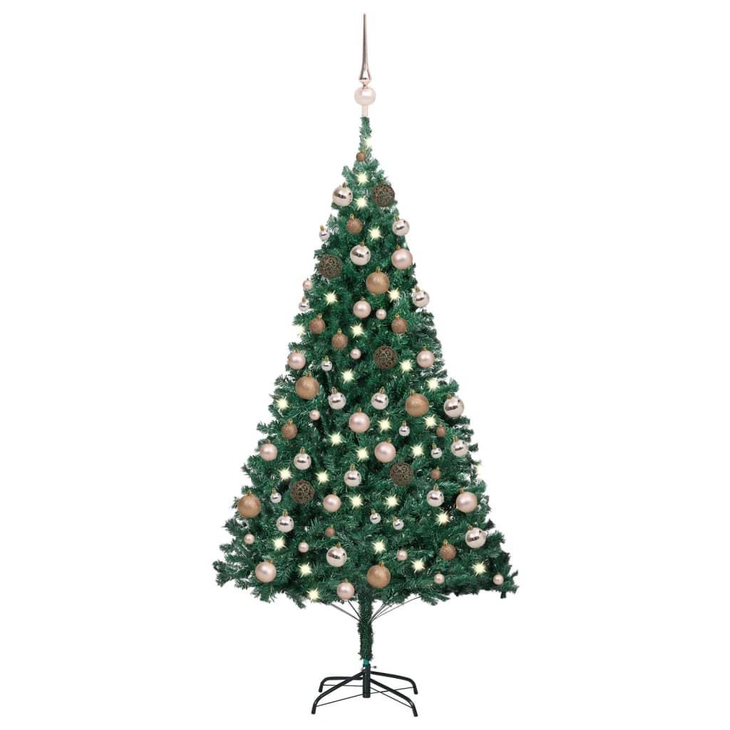 Billede af Kunstigt juletræ med lys og kuglesæt 120 cm PVC grøn