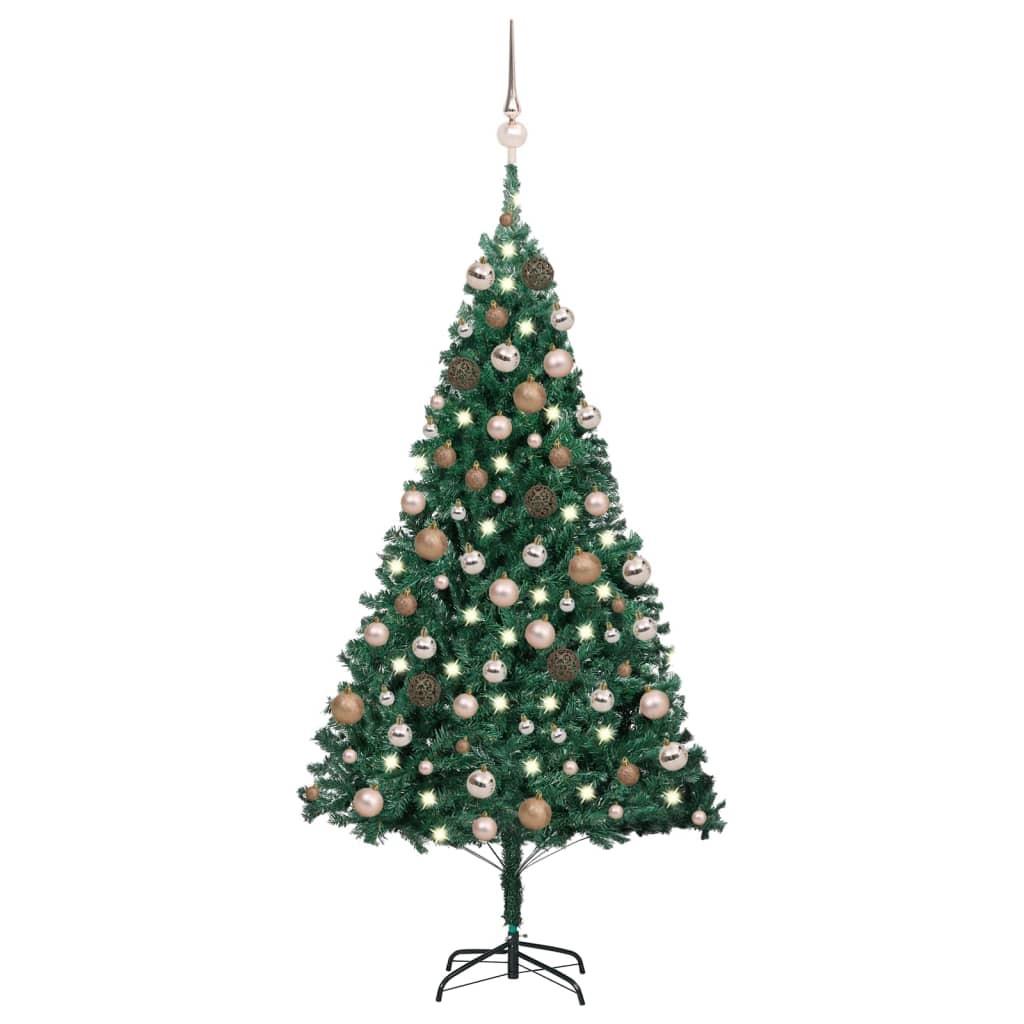 Kunstigt juletræ med lys og kuglesæt 180 cm PVC grøn
