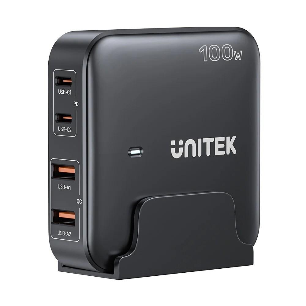 UNITEK P1229ABK01-EU GaN vægoplader – 100 W, 2x USB‑C + 2x USB‑A