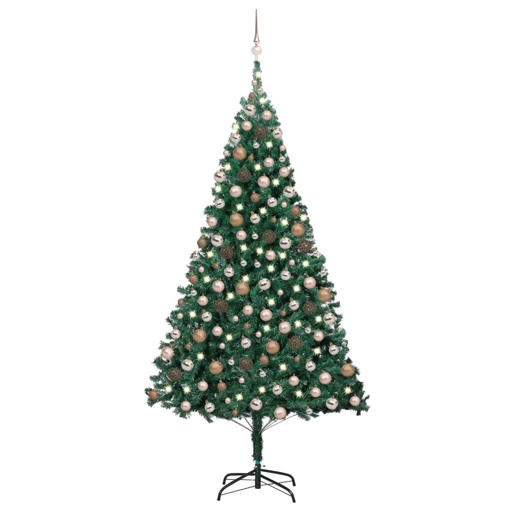 Billede af Kunstigt juletræ med lys og kuglesæt 210 cm PVC grøn