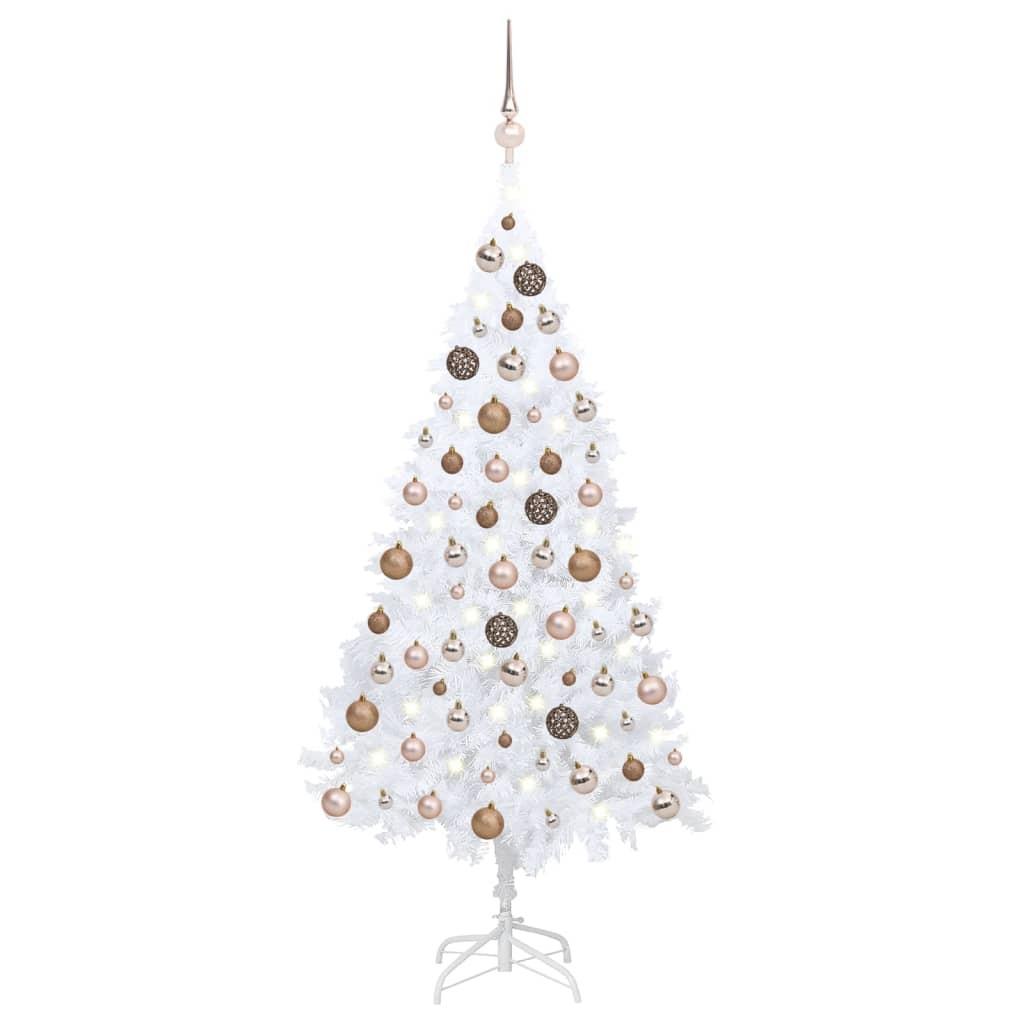 Billede af Kunstigt juletræ med lys og kuglesæt 120 cm PVC hvid