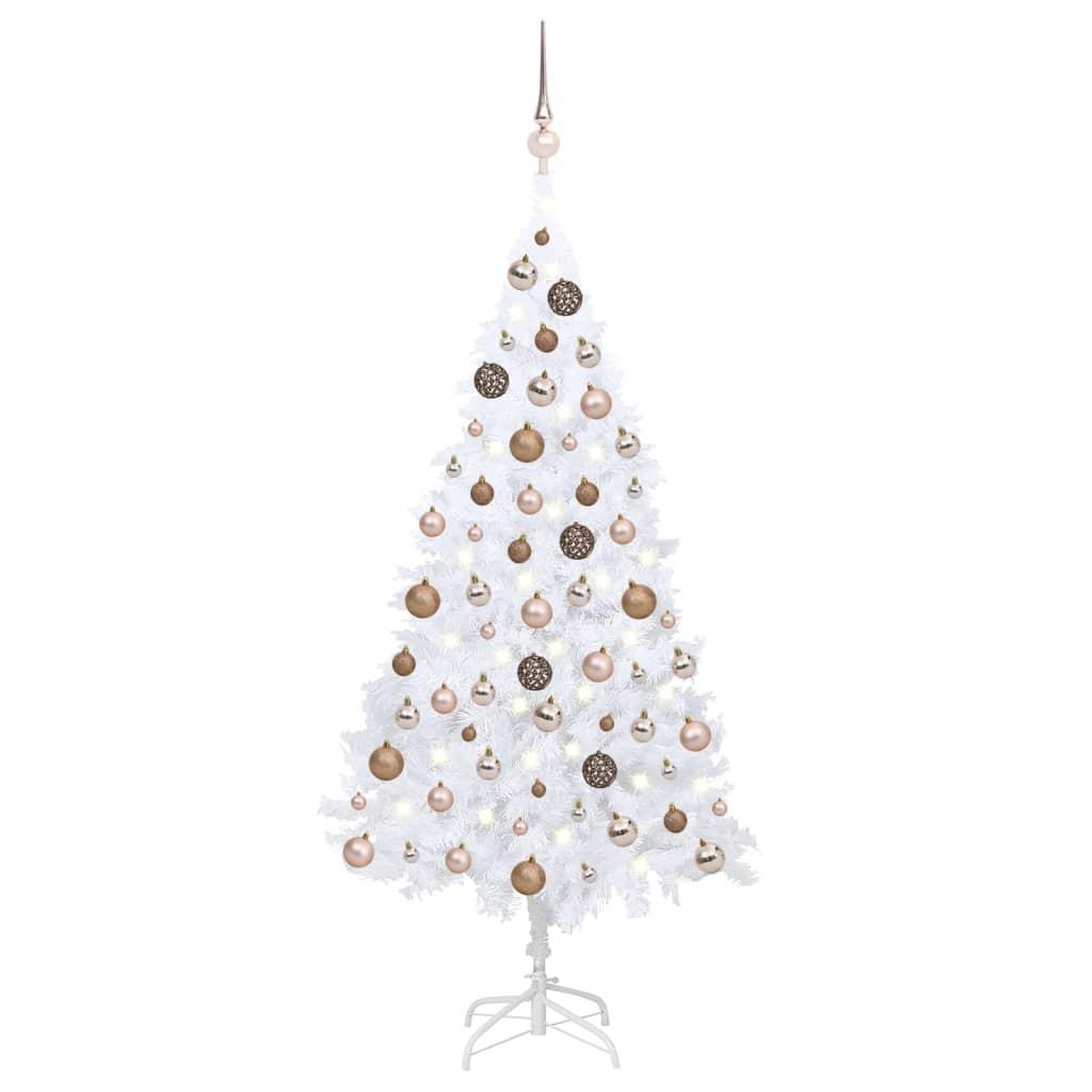 Kunstigt juletræ med lys og kuglesæt 150 cm PVC hvid