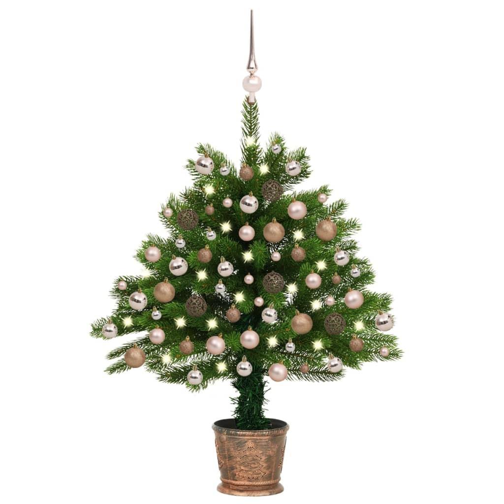 Kunstigt juletræ med lys og kuglesæt 65 cm grøn