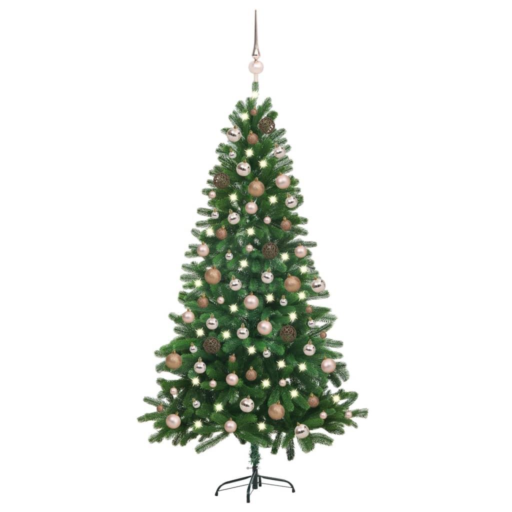 Kunstigt juletræ med lys og kuglesæt 150 cm grøn
