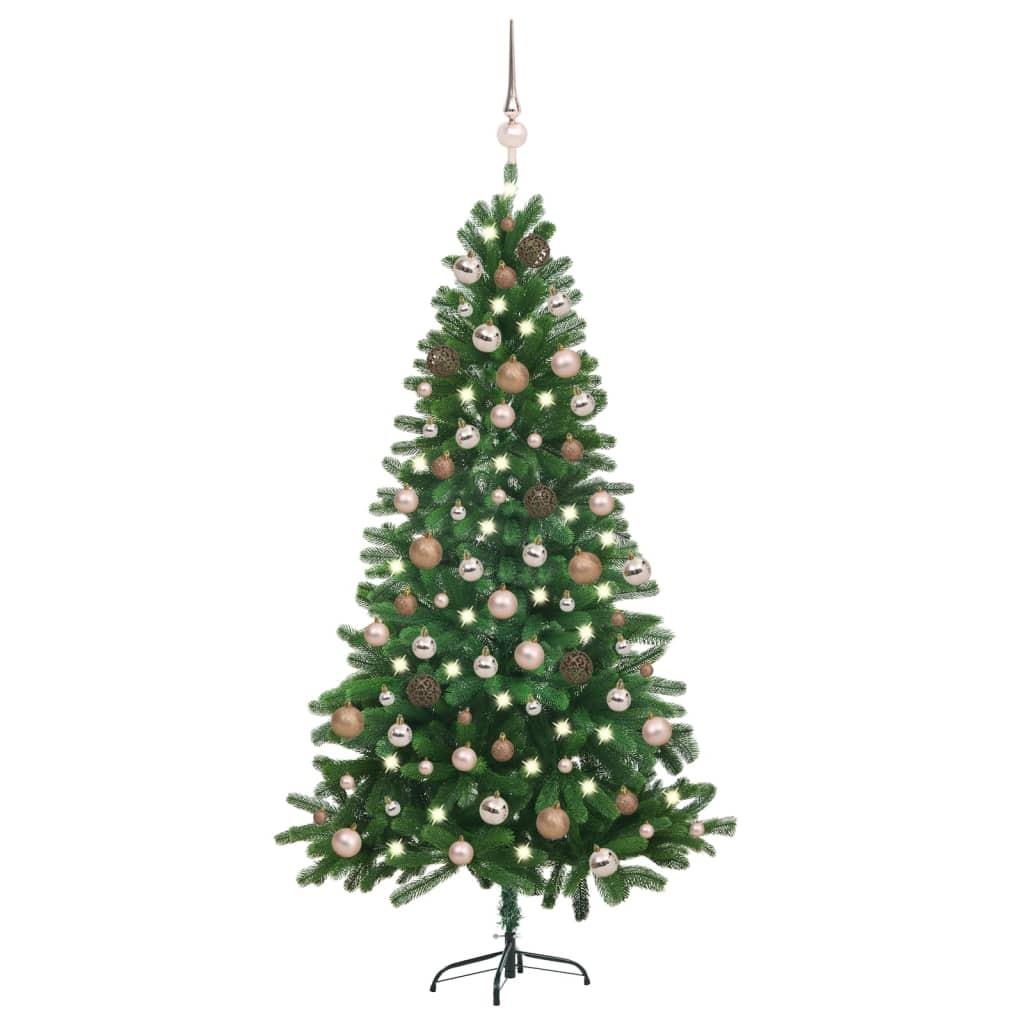 Billede af Kunstigt juletræ med lys og kuglesæt 150 cm grøn