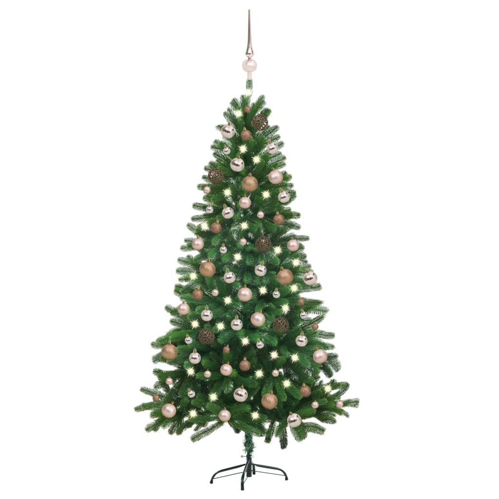 Kunstigt juletræ med lys og kuglesæt 180 cm grøn