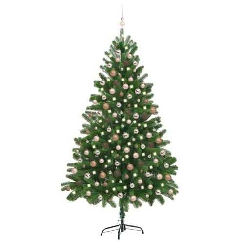 Kunstigt juletræ med lys og kuglesæt 210 cm grøn