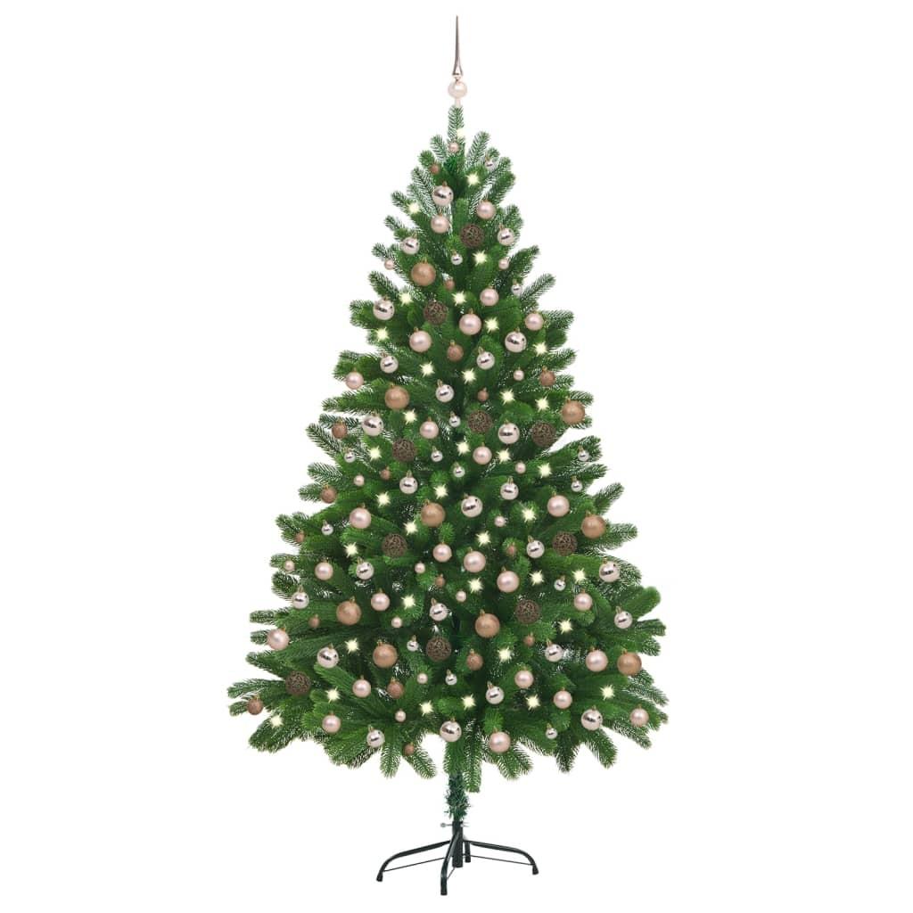 Kunstigt juletræ med lys og kuglesæt 210 cm grøn