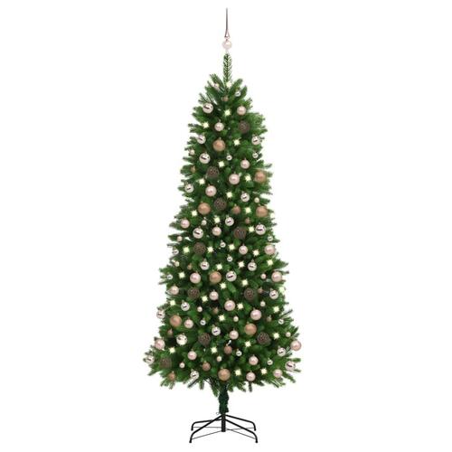Kunstigt juletræ med lys og kuglesæt 240 cm grøn