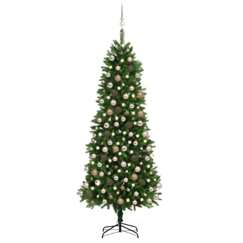 Kunstigt juletræ med lys og kuglesæt 240 cm grøn