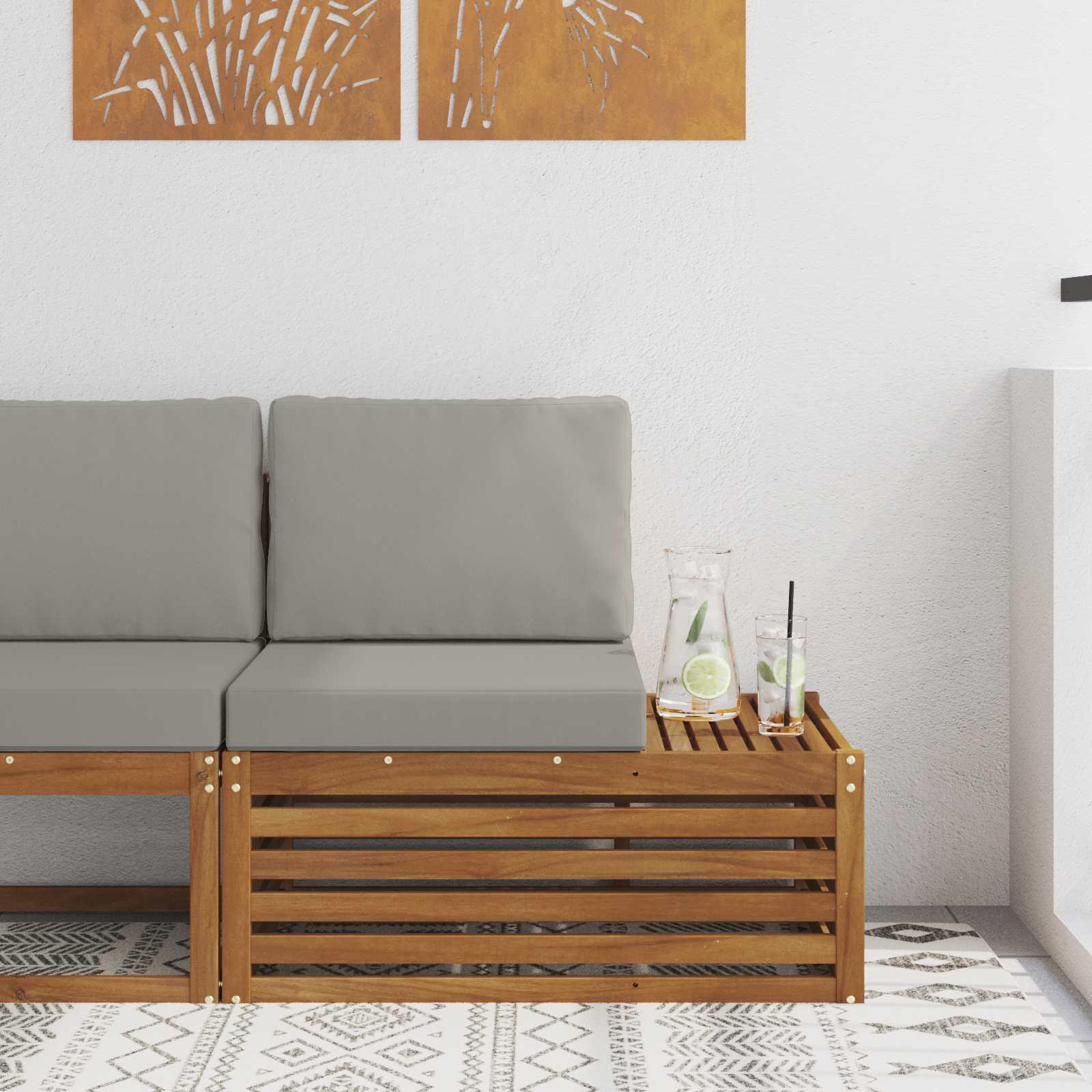 Udendørs Massivt Akacietræ 59 X 59 X 37 Cm - Naturfarvet og lysegrå / End sofa
