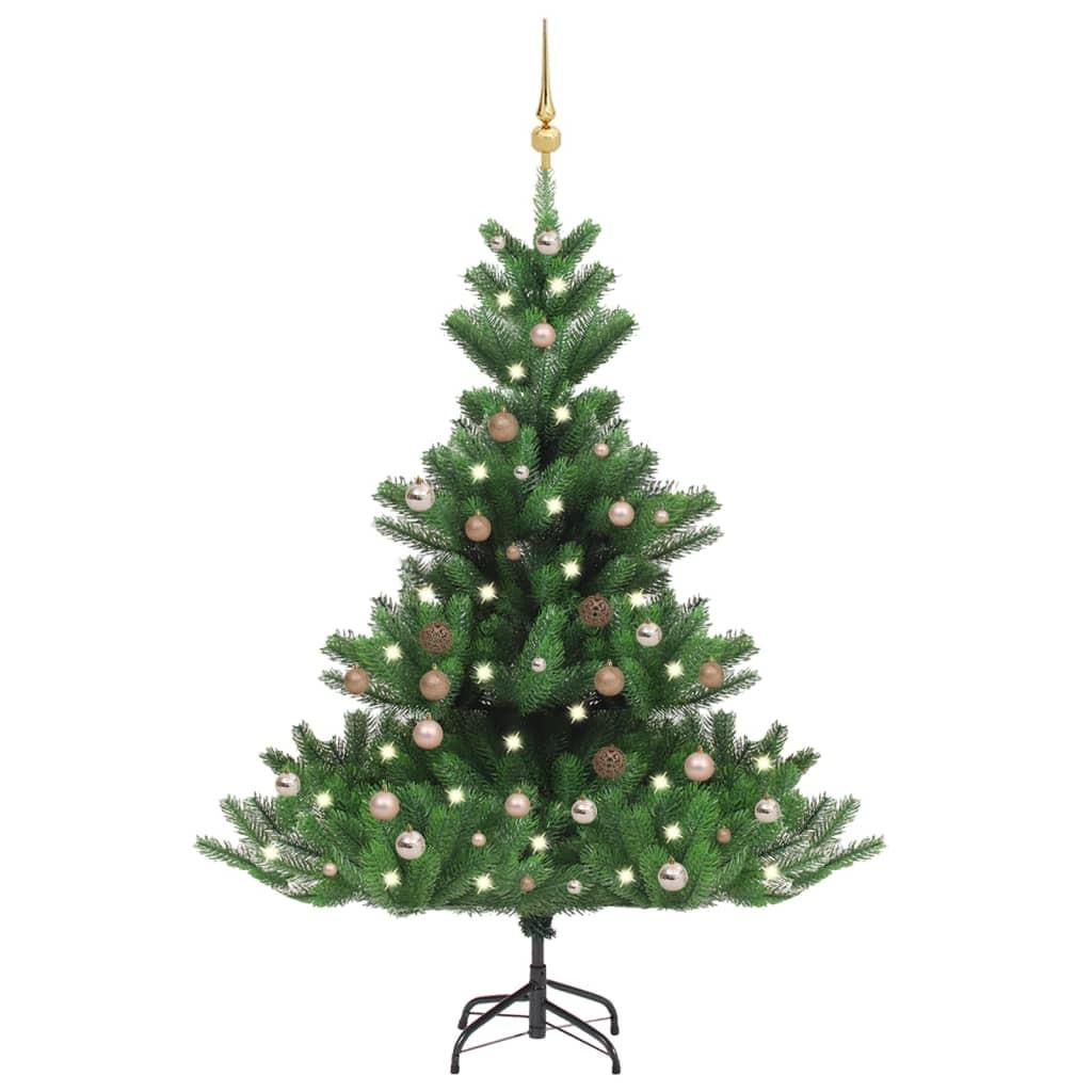 Kunstigt juletræ nordmannsgran LED og kuglesæt 180 cm grøn