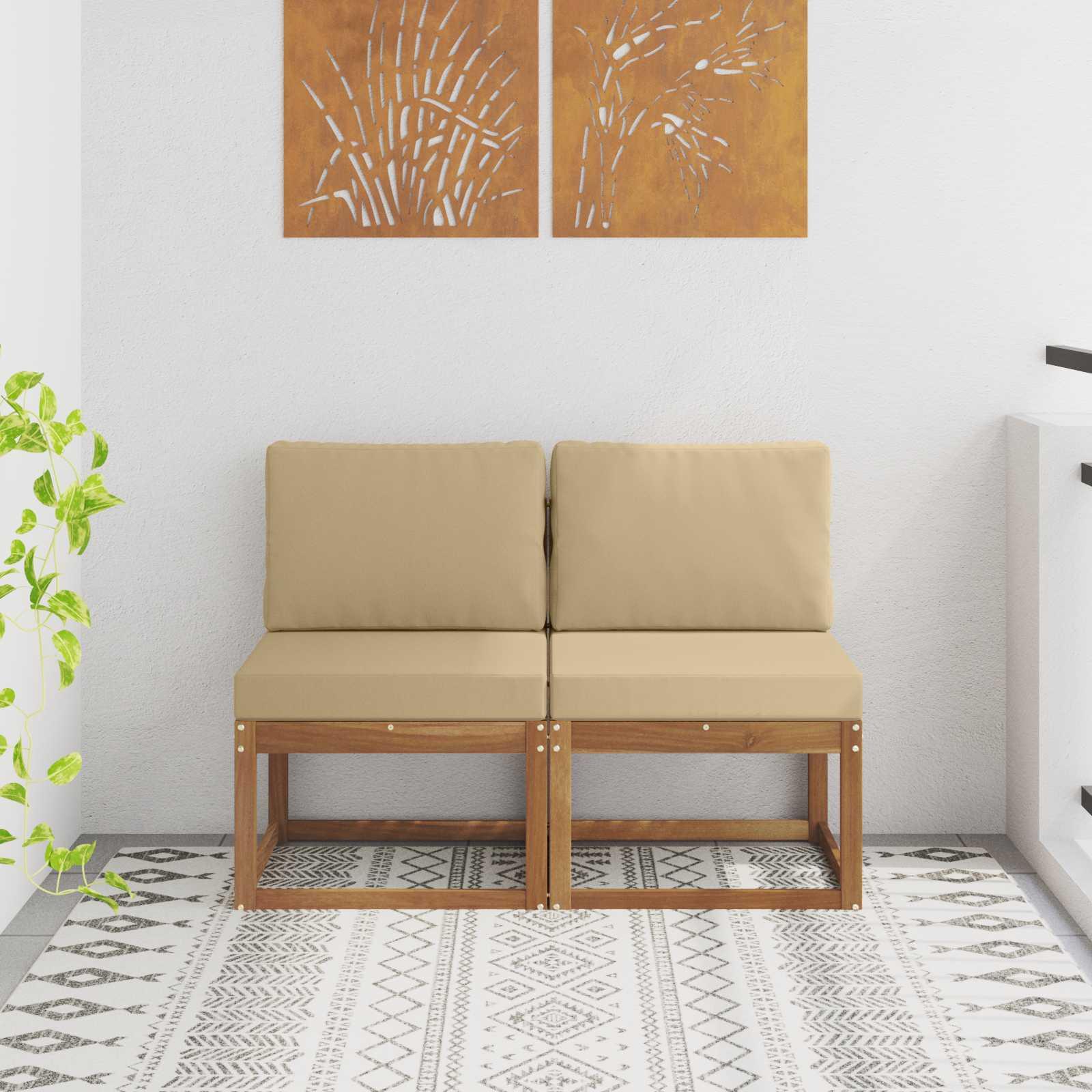 2 Stk Udendørs Mellem Sofa Massivt Akacietræ Naturfarvet
