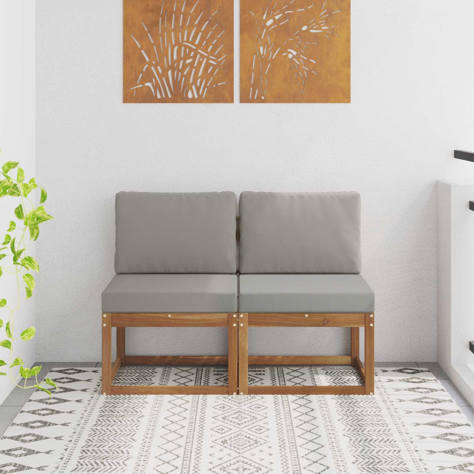 2 Stk Udendørs Mellem Sofa Massivt Akacietræ Naturfarvet