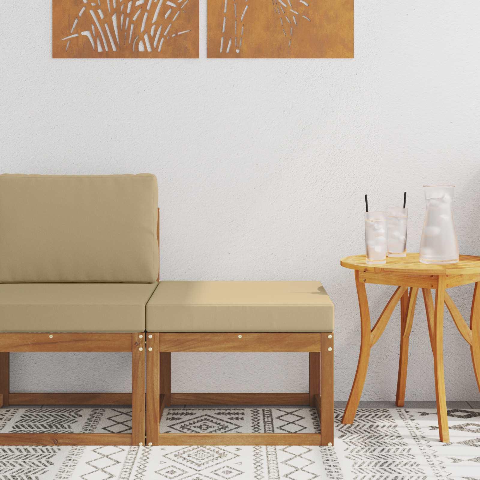 Udendørs Bord Massivt Akacietræ 59 X 59 X 37 Cm - Naturlig og beige / 1x taburet