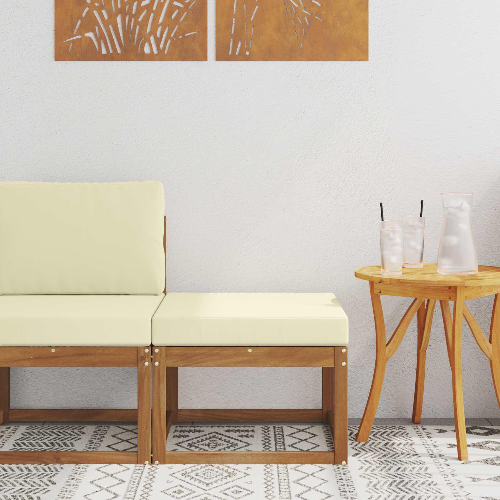 Udendørs Bord Massivt Akacietræ 59 X 59 X 37 Cm - Natur og cremefarvet / 1x taburet