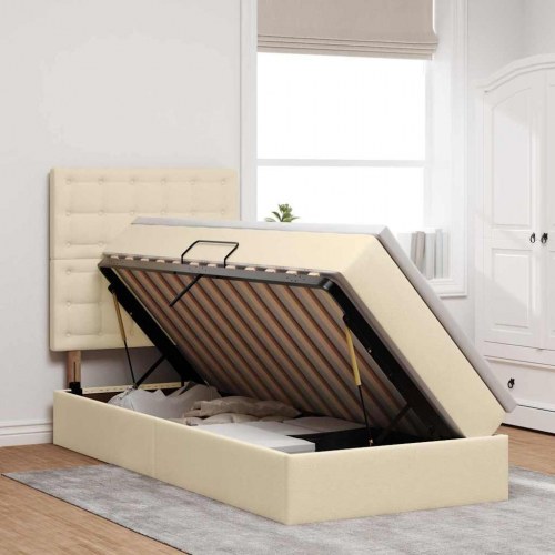 Seng med opbevaring og madras Creme 100 x 200 cm Polyester