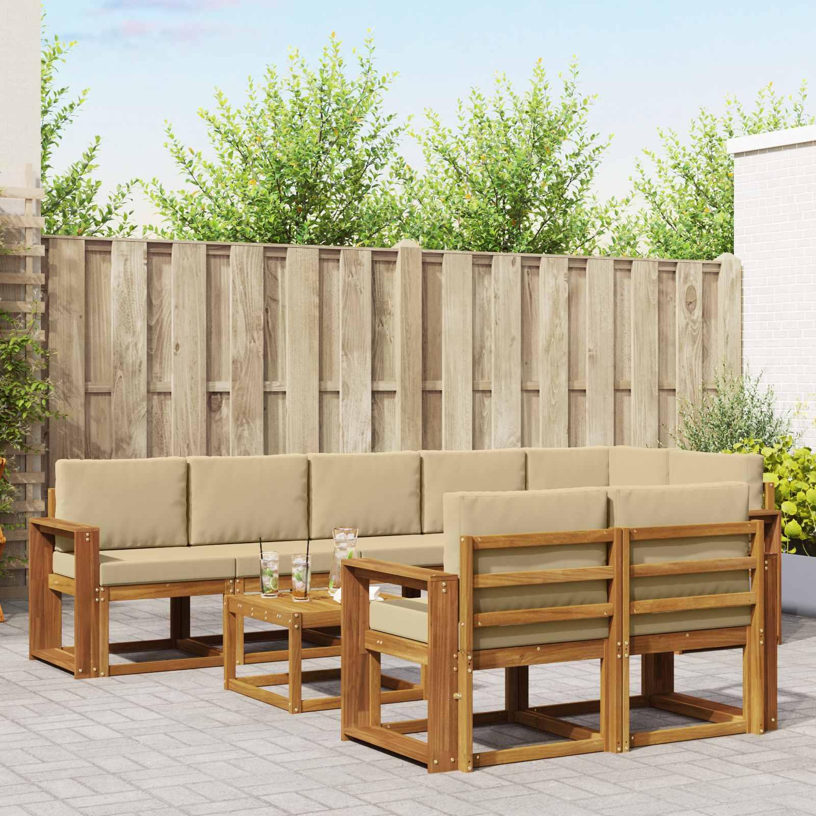 Udendørs sofagruppe med pude 9 stk Naturlig og Beige