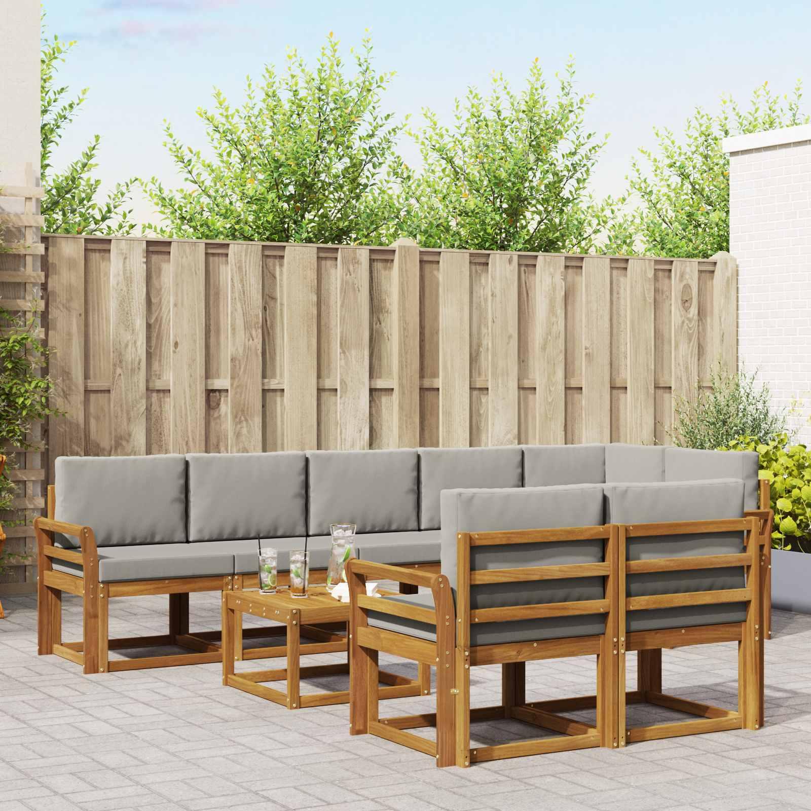 Udendørs sofagruppe med pude 9 stk Naturlig og Lys Grå
