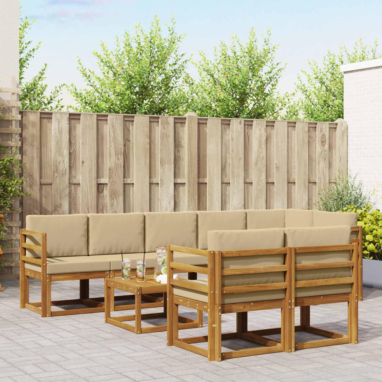 Udendørs sofagruppe med pude 9 stk Naturlig og Beige