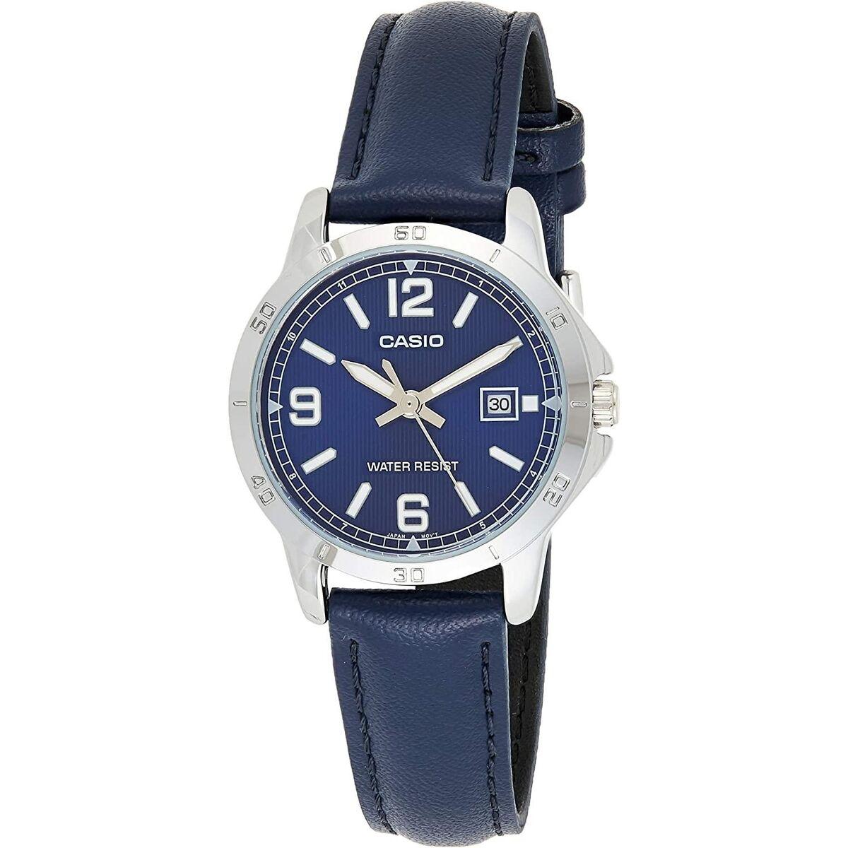 Casio LTP-V004L-2BUDF dameur - blå læderrem, Ø 35 mm (OUTLET A)