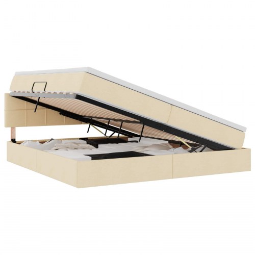 Seng med opbevaring og LED med madras Creme 200 x 200 cm Stof