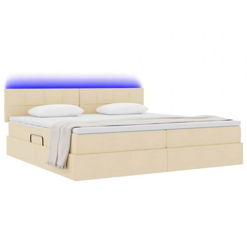 Seng med opbevaring og LED med madras Creme 200 x 200 cm Stof