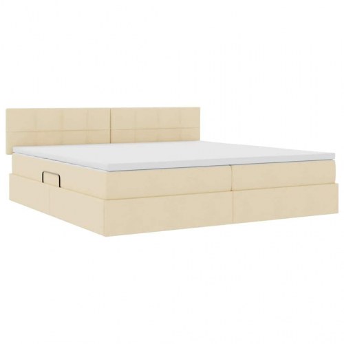 Seng med opbevaring og LED med madras Creme 200 x 200 cm Stof
