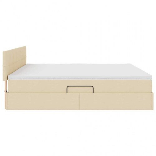 Seng med opbevaring og LED med madras Creme 200 x 200 cm Stof