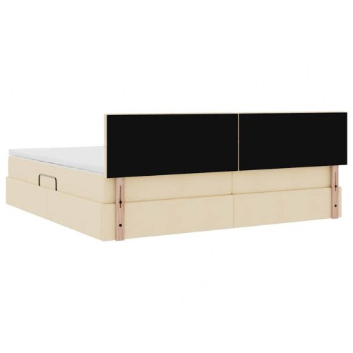 Seng med opbevaring og LED med madras Creme 200 x 200 cm Stof