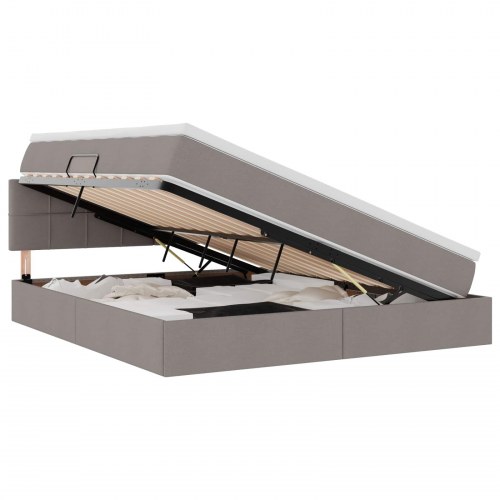 LED opbevaringsseng med madras - gråbrun stof 160 x 200 cm