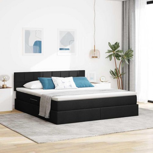 LED opbevaringsseng med madras - sort stof 160 x 200 cm