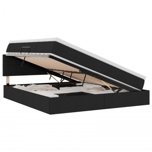 LED opbevaringsseng med madras - sort stof 160 x 200 cm