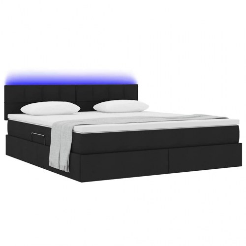 LED opbevaringsseng med madras - sort stof 160 x 200 cm