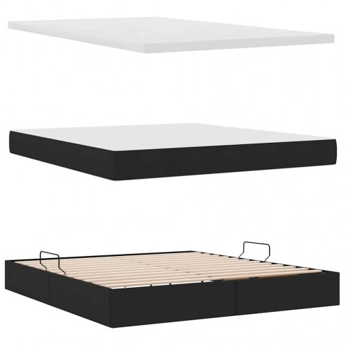 LED opbevaringsseng med madras - sort stof 160 x 200 cm