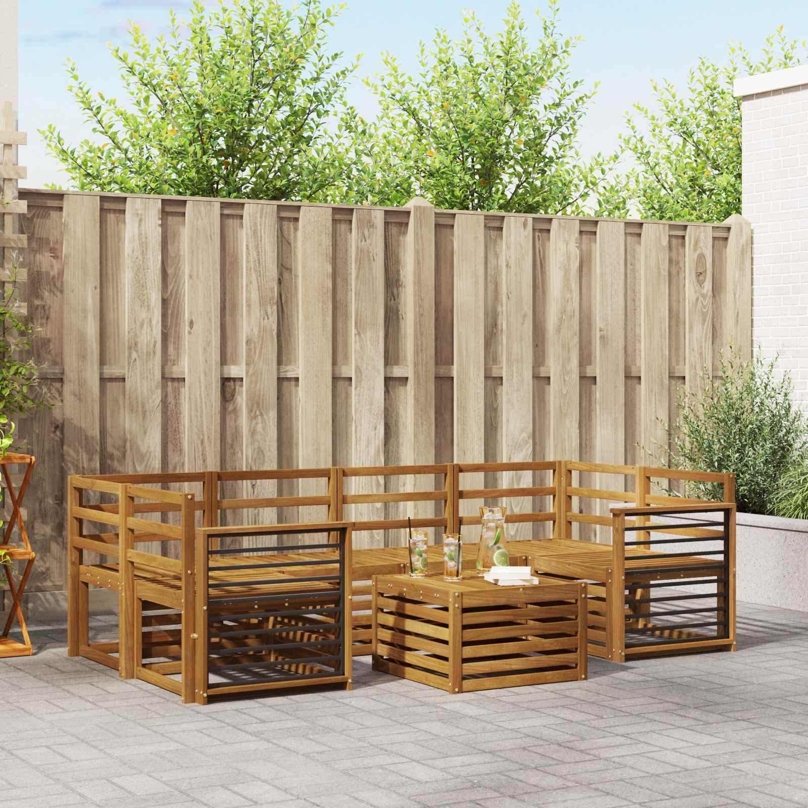 Sofasæt til terrasse - 7 dele i naturfarvet massivt akacietræ