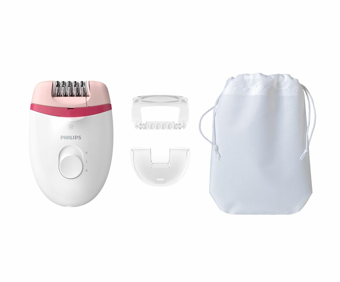 Philips Satinelle Essential BRE255/00 ledningsdrevet kompakt epilator - pink/hvid