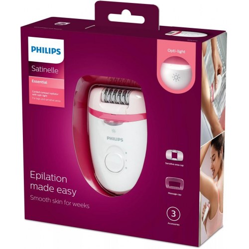 Philips Satinelle Essential BRE255/00 ledningsdrevet kompakt epilator - pink/hvid