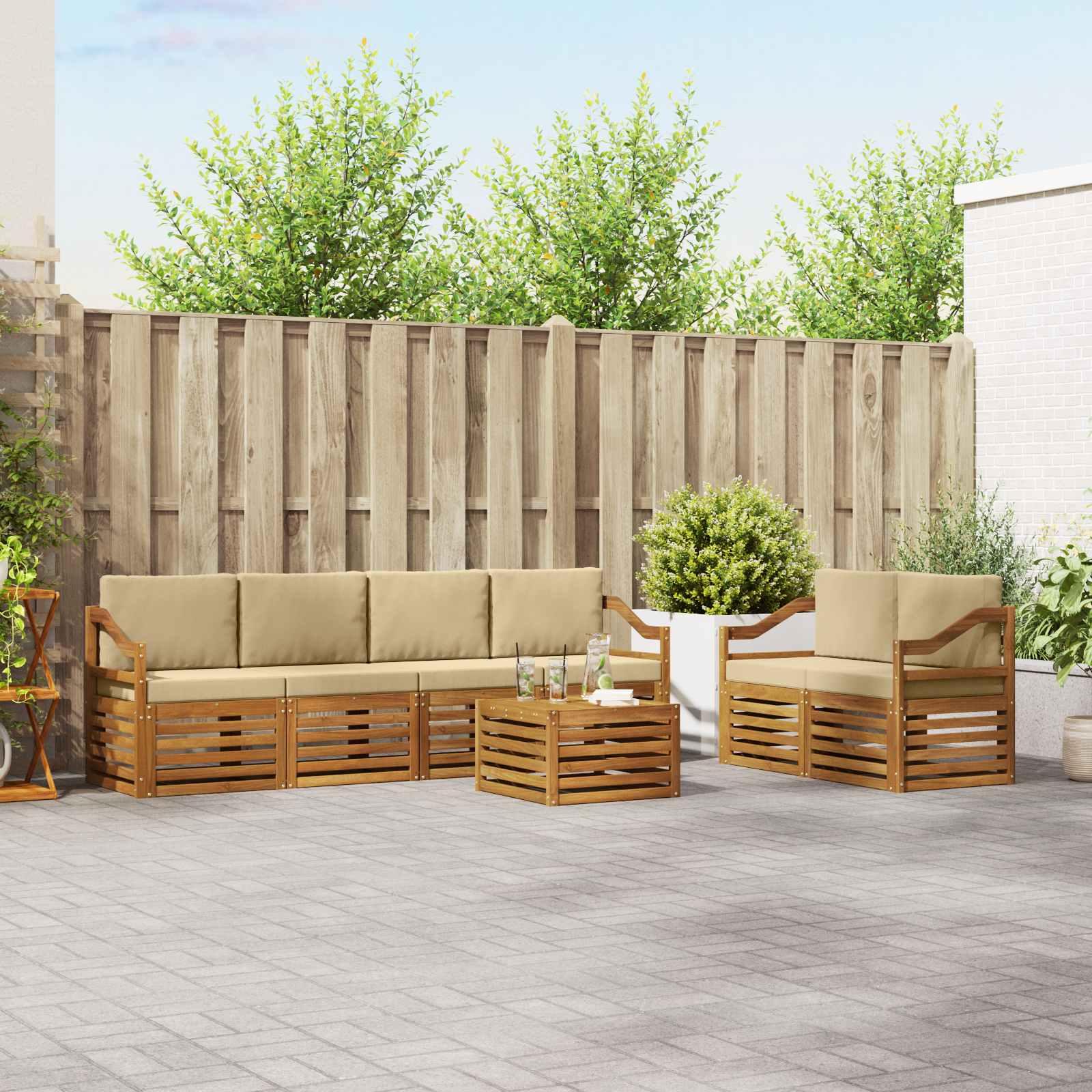 Udendørs sofagruppe 7 stk Naturlig og Beige Massivt Akacietræ
