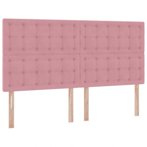 Seng med opbevaring og madras - lyserød fløjl 160 x 200 cm med LED