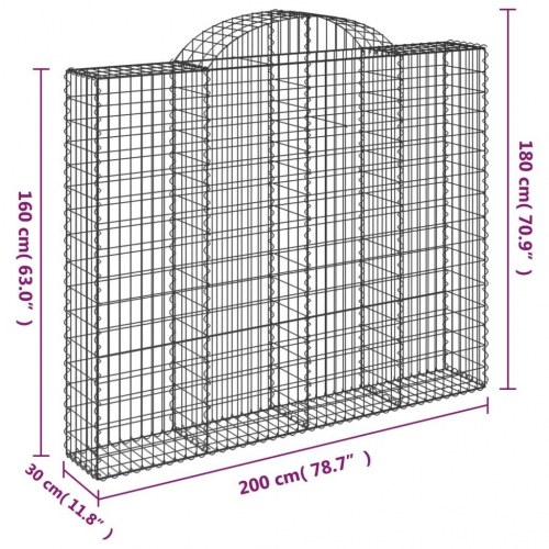 Buede gabionkurve 7 stk. 200x30x160/180 cm galvaniseret jern